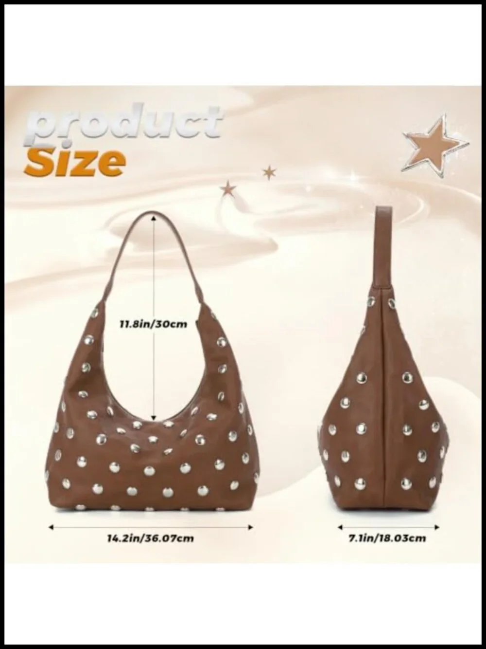 Studded Hobo Bag Women Slouchy Shoulder Purse Large PU Leather Y2K Punk